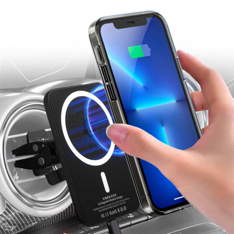 Автотримач з бездротовою зарядкою MagSafe Blueo Car Magnetic Wireless Charger Black для iPhone 